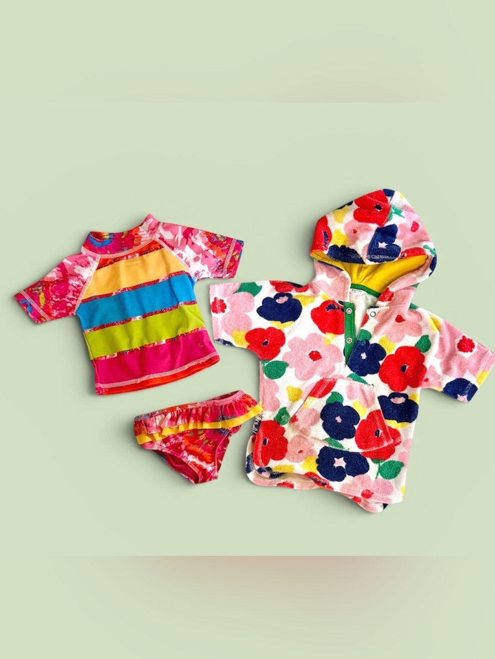 Boden Floral Hooded Swim Cover-Up & Klum Rainbow Rash Guard Set 6m